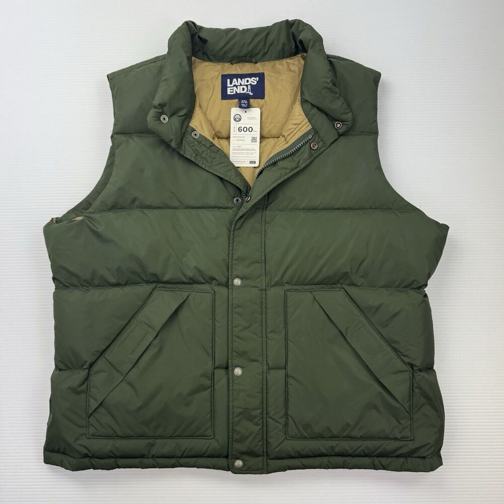 Lands' End Mens XXL Green HyperDRY 600 Fill Down Puffer Vest NWT Water Resistant
